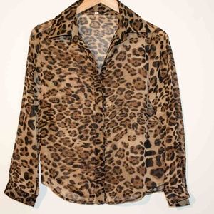 Leopard print sheer blouse